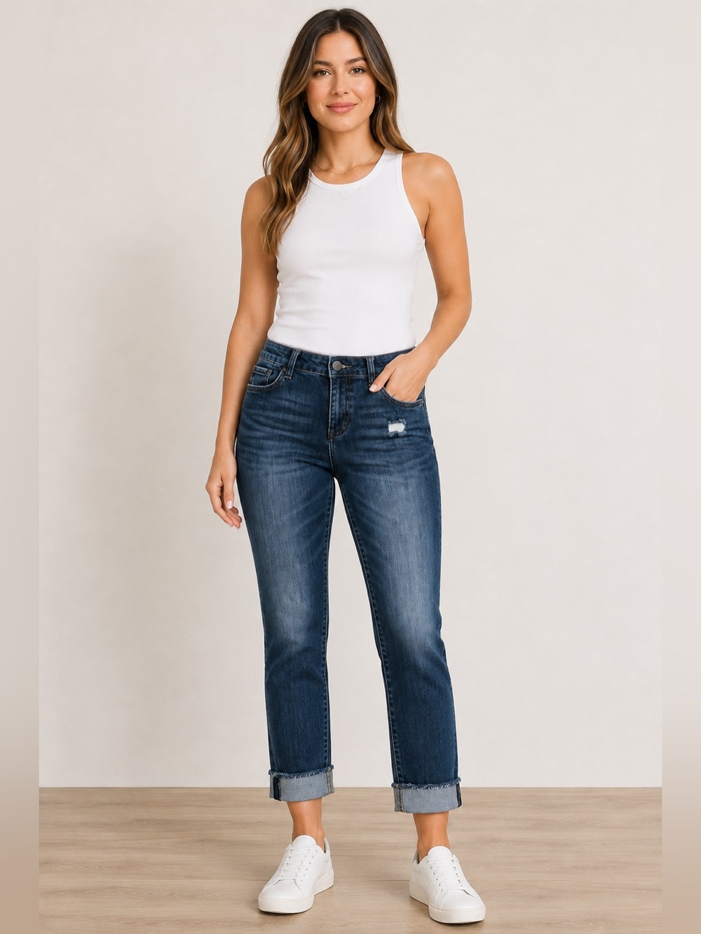 KUT from the Kloth Amy Ankle Straight Leg Distressed Jeans Dark Wash Size 6
